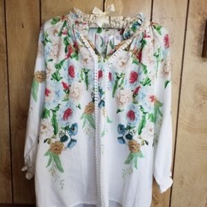Kaktus Floral Blouse with Ruffle Neck